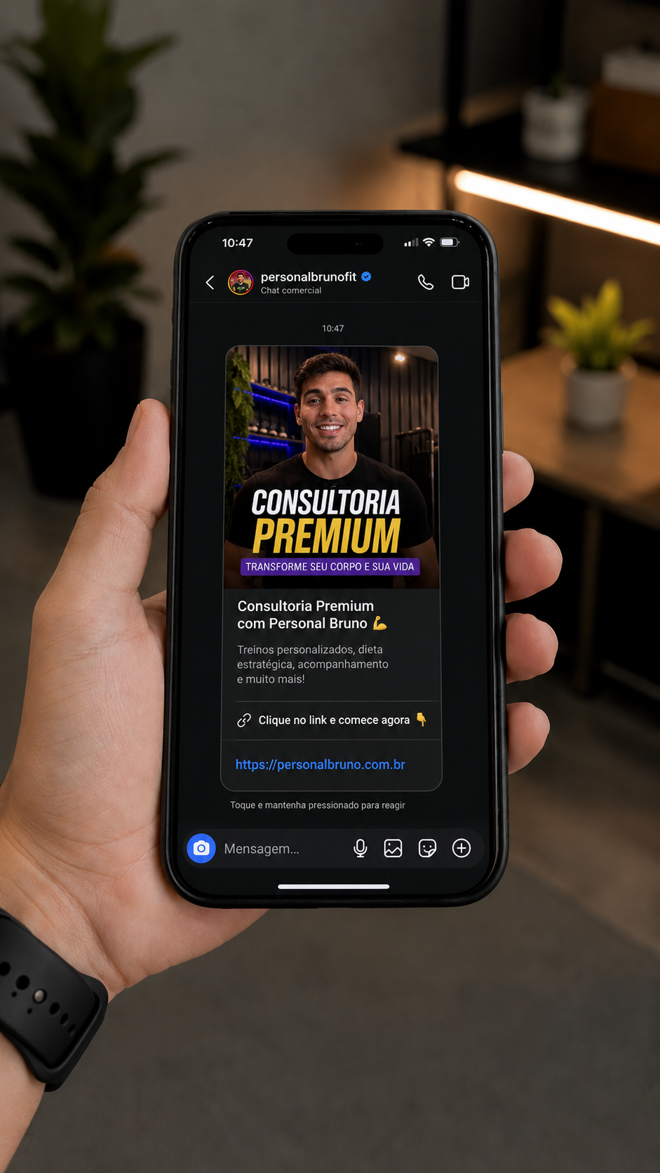 Exemplo de mensagem direta automática enviada pelo Premium Coach